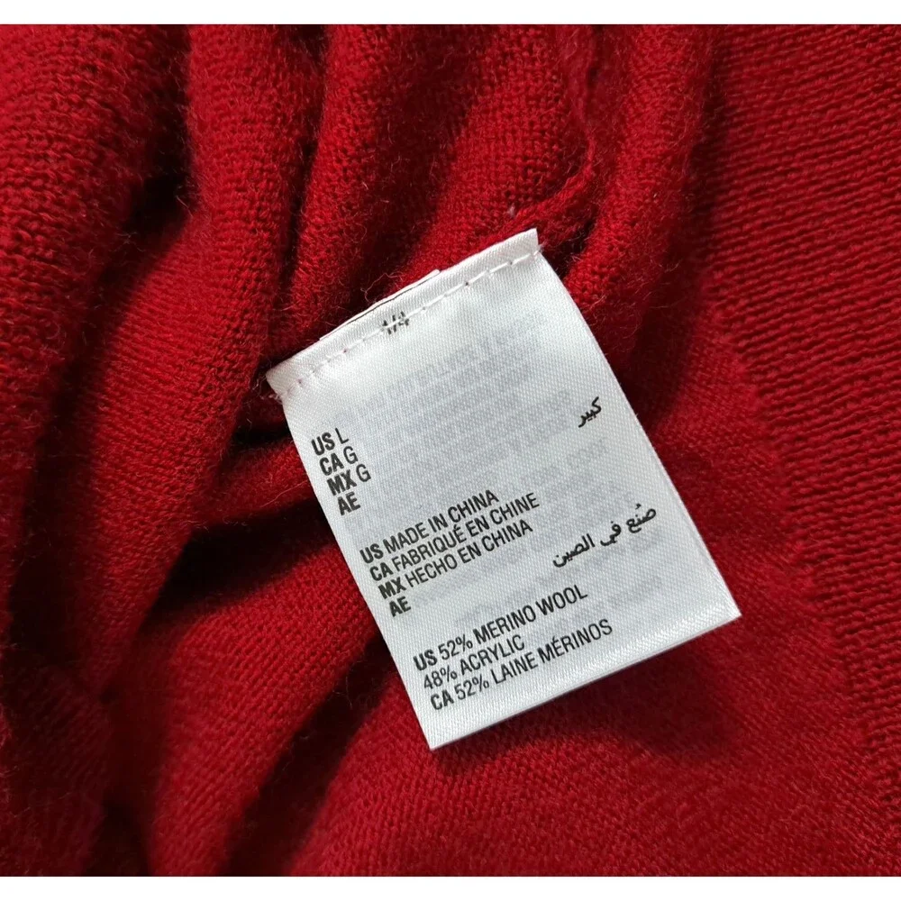 Club Room Men's Large Merino Wool V Neck Sweater Red Cabin Core Soft